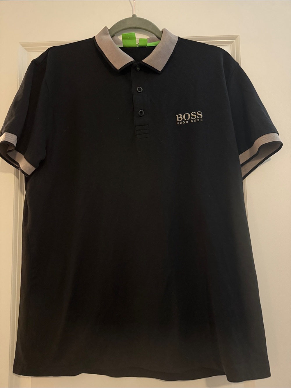 Hugo Boss Black Polo with Light Gray Contrast Collar